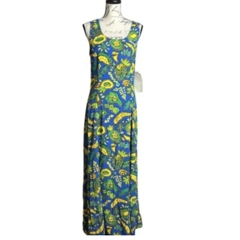 Vintage 80s Big Hed Pineapple Fruit Print Sleeveless Maxi Dress New Old Stock